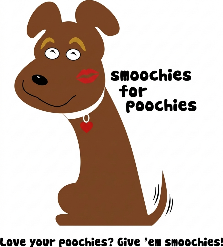 dog with kiss on its face and a wagging tail - Smoochies for Poochies logo